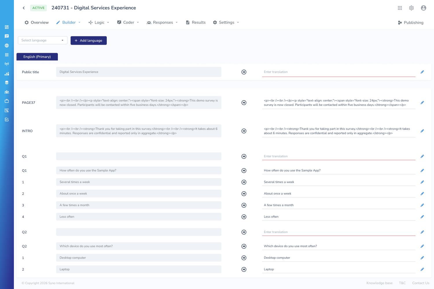 Managing survey translations
